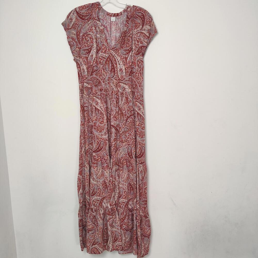 Old Navy Red Paisley Tiered Maxi Dress Size Medium Bohemian Cottagecore